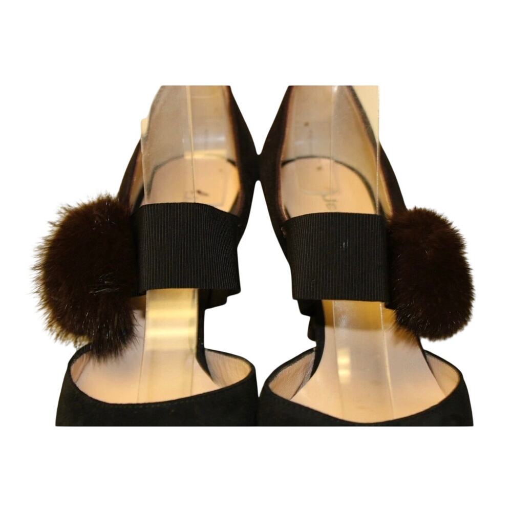 Jet-Set Paris Womens 8 38 Fur Pom Pom Suede Pointed Pumps Shoes Heels - Picture 4 of 16